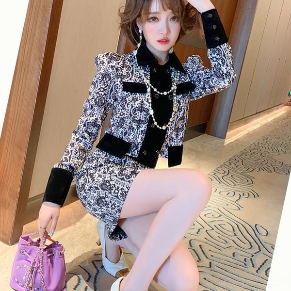 

hohno printed short coat color contrast stitching short coat high waist slim gkfma hip skirt for set women in early autumn 2020 wrap, Gray
