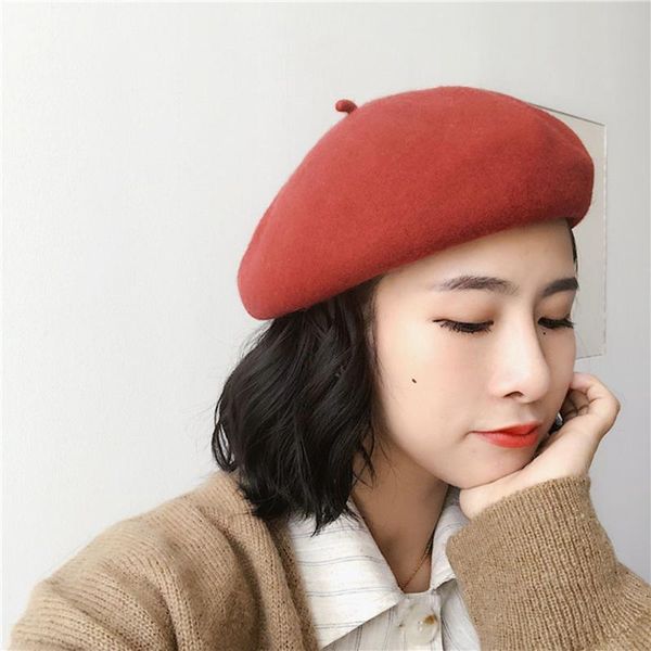 

berets women artist girl festival cap artificial woolen solid female cute elastic hat painter style soft baret beanie walking warm chic, Blue;gray