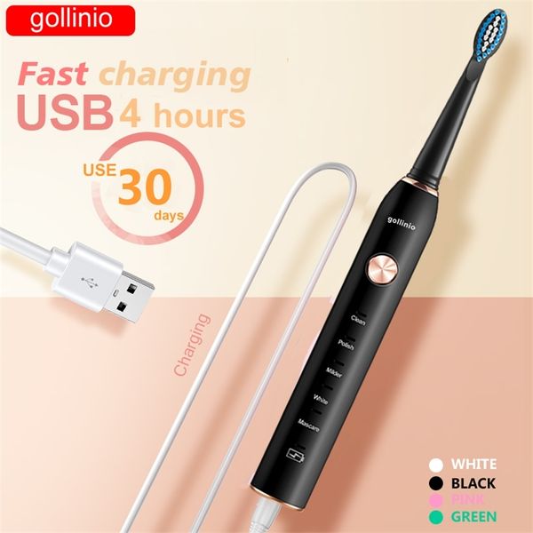 golinio Spazzolino elettrico sonico Timer per adulti GL41B Usb Ricarica rapida Testina di ricambio per spazzolino ricaricabile di alta qualità 220224