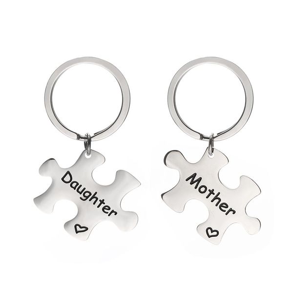 

10pcs/set mother daughter puzzle key chain holder fashion stainless steel charm car keyring pendant for to bag family new year gift, Slivery;golden