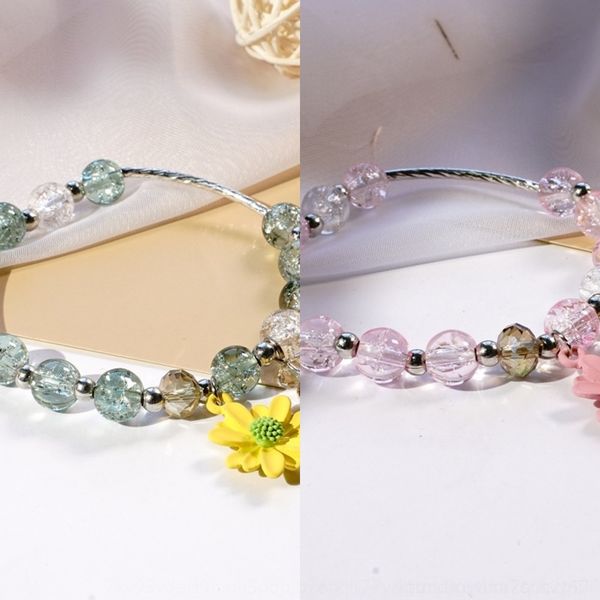 

c8kzr fl personality pop crystal heart single ring bracelet braceletbracelet braceletjapanese and korean fresh girl daisy beads small flower, Golden;silver
