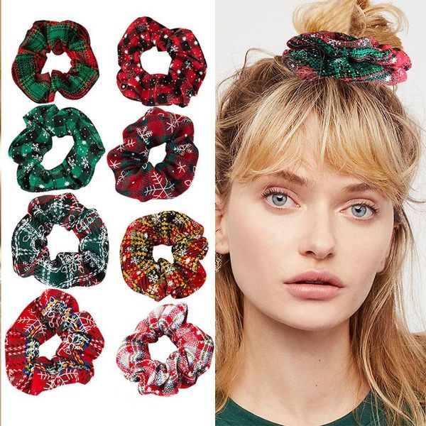 

hair accessories christmas women scrunchie ponytail holders fashion snowflake lattice elastic bands for girl gift wholesale