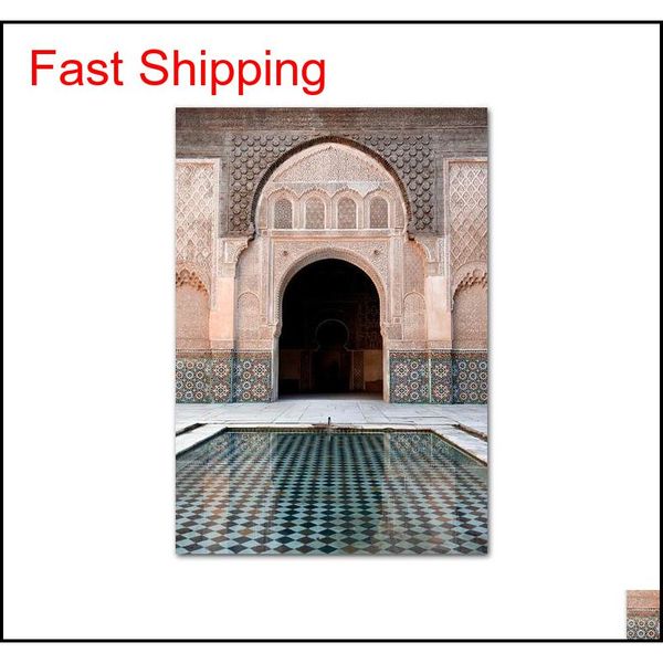 

moroccan arch old door canvas painting islamic building wall art poster hassan ii mosque print muslim modern qylvnn homes2007