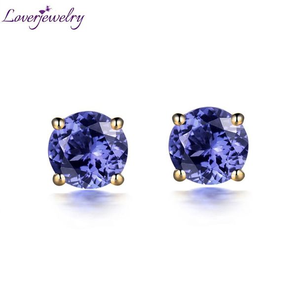

loverjewelry stud earrings for women 14kt yellow gold 5mm round tanzanites girl earrings party aniversary gift fine jewelry, Golden;silver