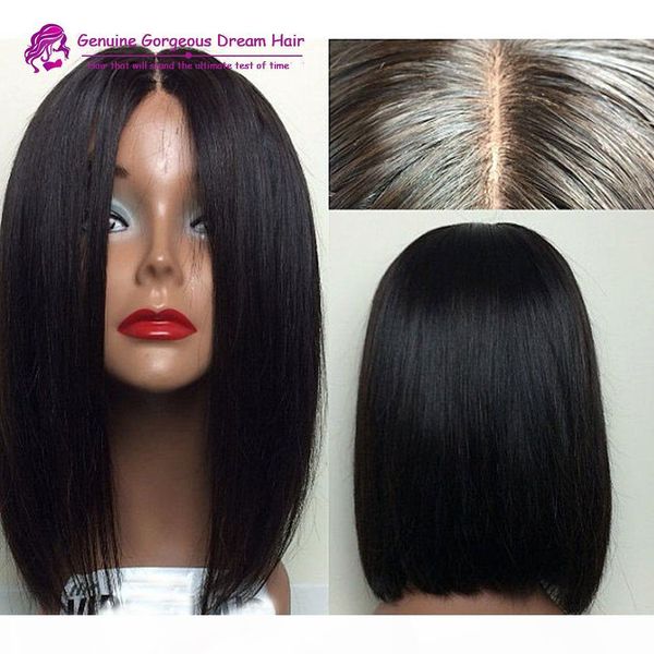 

middle part human hair short bob wigs for black women glueless lace front human hair bob wig full lace short wigs, Black;brown