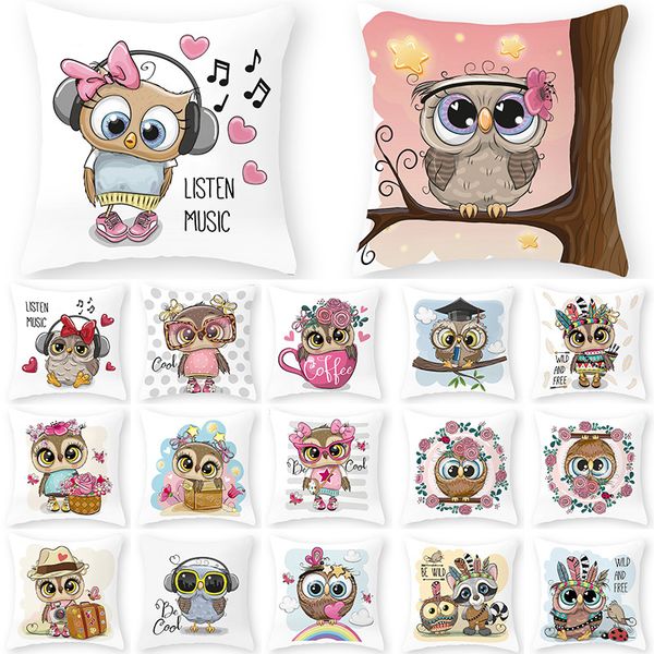 

owl cartoon white 45*45cm polyester throw pillow living room cushion cover car home decoration sofa decorative pillowcase 40877
