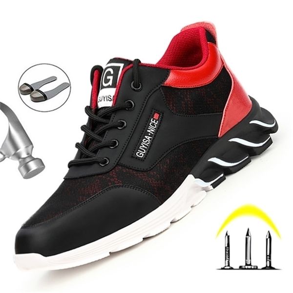 

men's work men indestructible sneakers working boots anti-smashing construction safety shoes with steel toe cap y200915, Black;brown