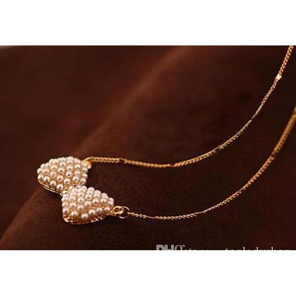 

explosive jewelry fashion small fresh bow pearl necklace sweet bow pearl crystal pendant whol sqcyvc new_dhbest, Silver