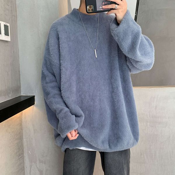 

autumn and winter 2020 new men's trend loose round neck solid color sweater youth versatile leisure fashion brand t-shirt, Black