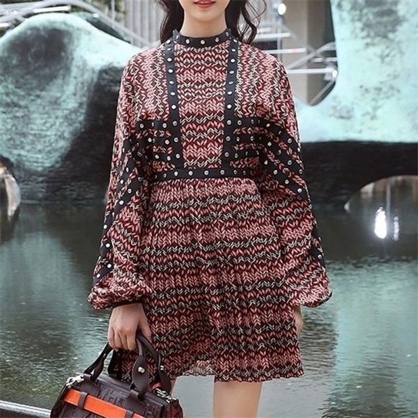 

zawfl striped dress women 2020 long sleeve front diamond inlay female elegant print pleated midi dresses autumn vestidos c1024, Black;pink