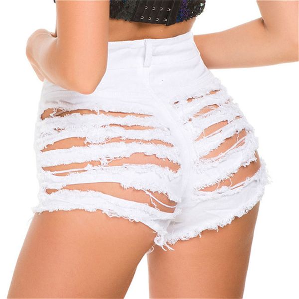 

hollow out jeans for women high waist female wear loose denim ripped shorts with holes, White;black