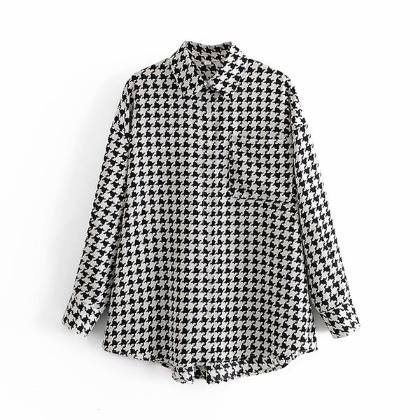 

2021 new vintage stylish pockets oversized houndstooth plaid jacket coat women fashion lapel collar long sleeve loose chic top, Black;brown