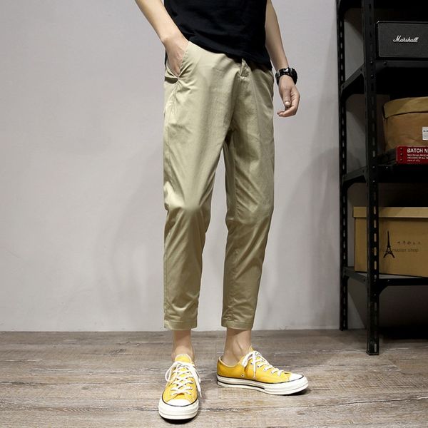 

2020 new men's summer casual casual pants thin capris youth cotton elastic solid color simple fashion pants bhokp, Blue