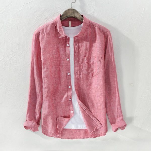 

men's cotton and linen shirts yarn-woven woven square collar loose casual long sleeve 2020 new, White;black
