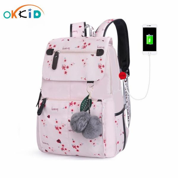 

okkid cherry blossoms children's school backpack for girls pink flower school bags kids floral backpack child book bag backpack t200709