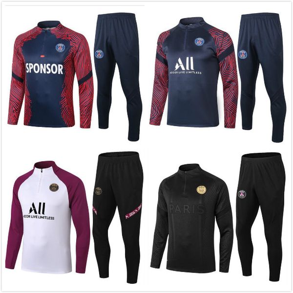 

новый 2020 2021 mbappe париж mens tracksuit 20 21 париж качество футбол tracksuit наборы pogba футбол спортивный костюм, Black