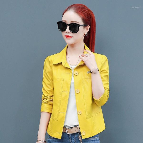 

women solid leather jacket 2019 new autumn single breasted pockets turn-down collar office lady wild slim pu short outerwear1, Black