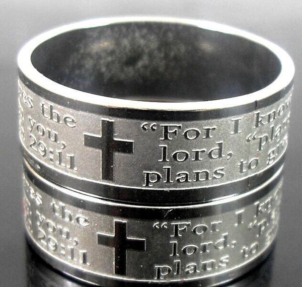 

50pcs etch lord's prayer "for i know the plans..jeremiah 29:11" english bible cross stainless steel rings wholesa wmtagz dh_g, Silver
