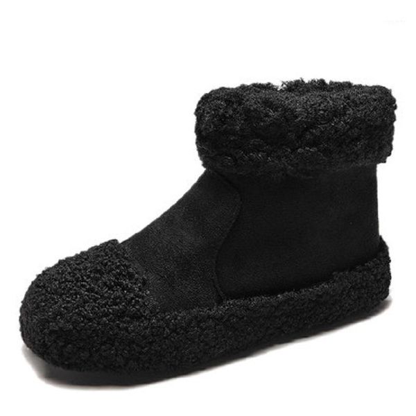 

2020 winter new ladies booties versatile comfortable lightweight plus velvet thick short sleeve feet flat korean women's boots1, Black
