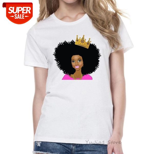 

harajuku melanin poppin shirt vogue crown tshirt women black african curly hair girl t shirt femme summer female t-shirt #rx0s, White