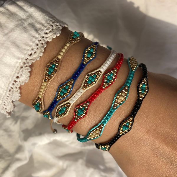 Bracciale dell'amicizia in stile Boho, corda intrecciata a mano, perline di riso colorate, bracciale con perline, gioielli esotici retrò