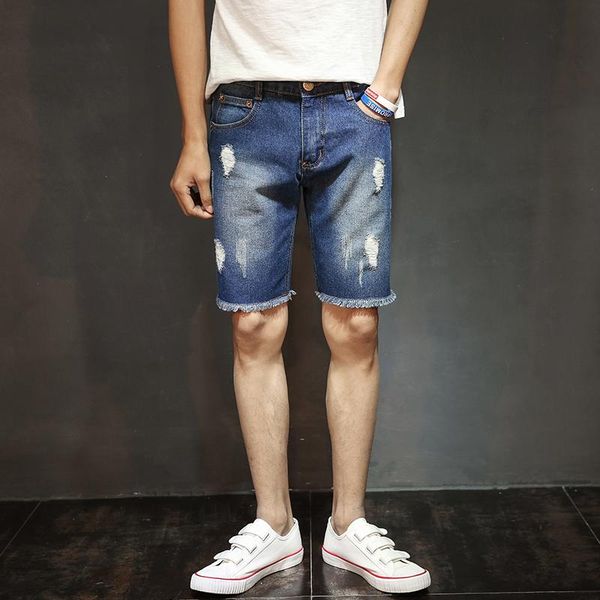 

summer new denim shorts men's fashion hole slim casual shorts men's large size cotton youth thin denim size 27-36, Blue