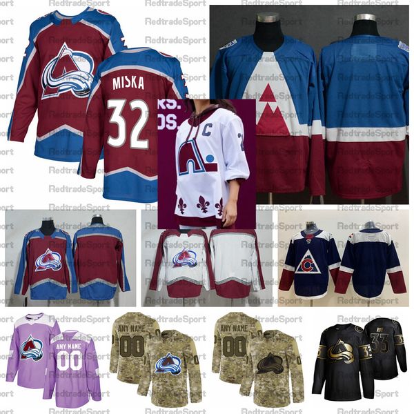 

2021 reverse retro customize #32 hunter miska colorado avalanche hockey jerseys golden edition camo veterans day fights cancer shirts, Black;red