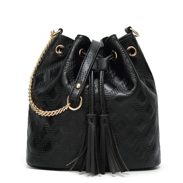 

fashion women lather crossbody bags tassel bucket bag 2020 simple style shoulder bags female tote designer