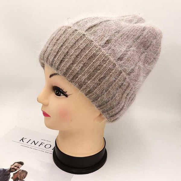 

[rancyword] new simple fur beanie hat for women winter skullies warm wool cap gorros female cap1, Blue;gray