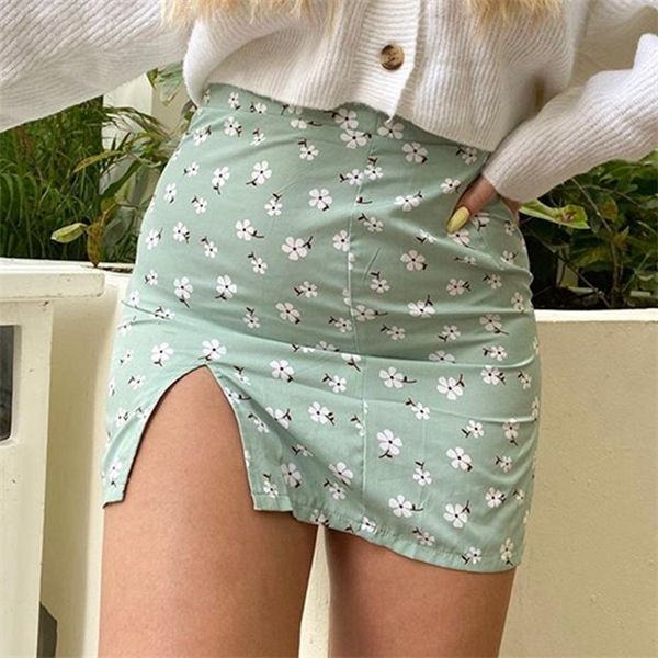 

summer casual mini skirts female korean 2020 women high-waist slim floral print split skirt for women short hip skirt 1014, Black