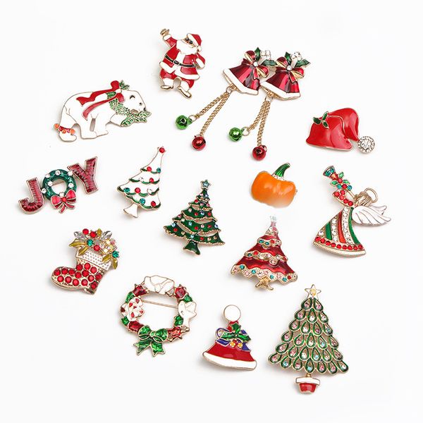 Spille natalizie di moda come stivali da neve per neve jingling Bell Santa Claus spille per pins regali di Natale
