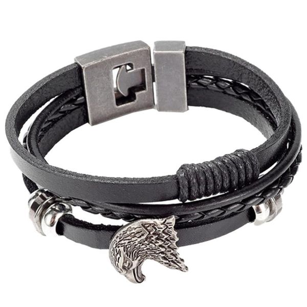 

man leather bracelet fashion eagle's head wristband creative wrist chain, Black