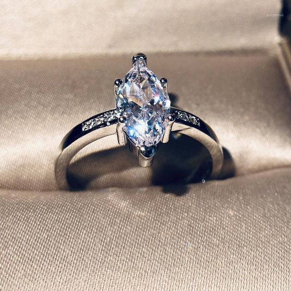 

fdlk minimalist single horse eye crystal rings for women white color stacking white zircon wedding ring daily jewelry1, Slivery;golden