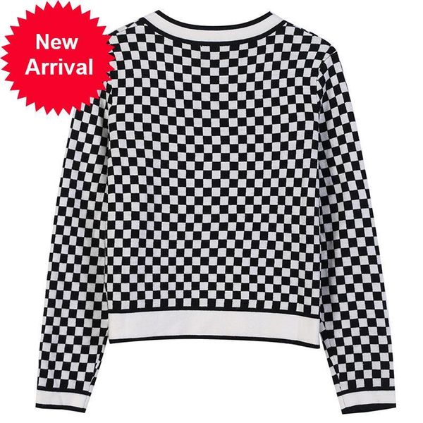 

2021 new autumn black chess white women long-sleeveds weater female sea mode design cardigan clothes t5n1, White;black