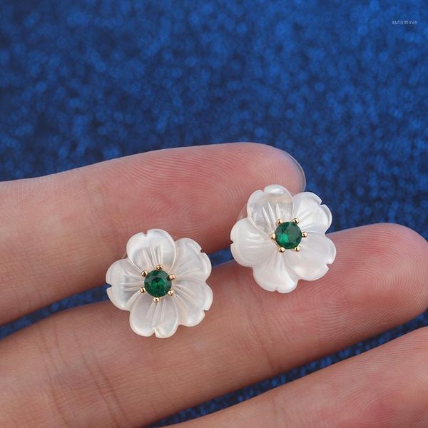

5 colors flower sea shell round cubic zirconia detachable stud earrings fashion jewelry wedding party gift women's fashion1, Golden;silver