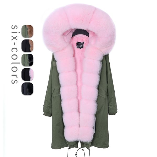 

2021 new coat winter women's long parka real skin army green jacket big fox fur collar mark rsha, Black