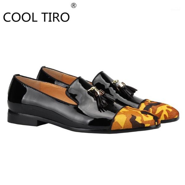 

dress shoes black patent leather men's leopard print tassel casual flats formal men loafers party wedding fashion 20211