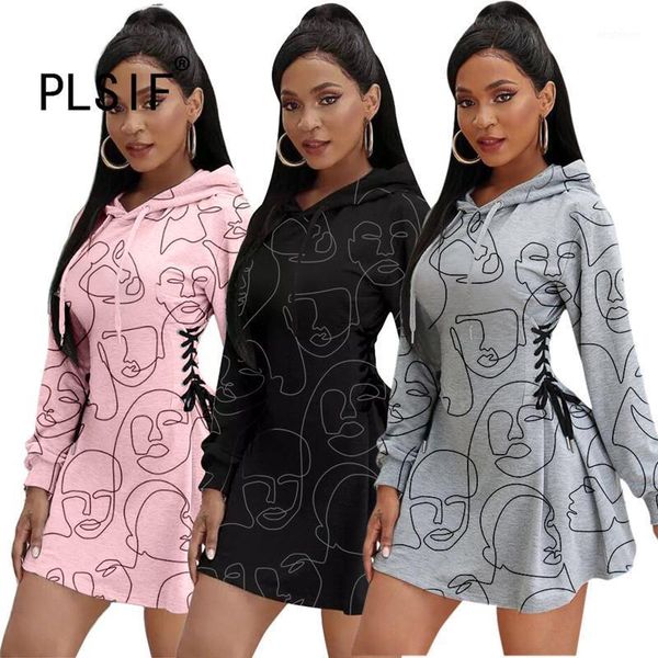 

casual dresses hooded special design long sleeve cute animal prints skinny mini dress tight club party dress1, Black;gray