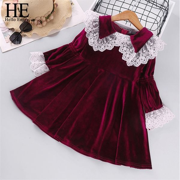 Er Hallo Genießen Mädchen Gold Samt Herbst Kleid Mädchen Kinder Teenager Spitze Blume Prinzessin Elegante Kleider Kinder Kleidung 4-12Y 201204