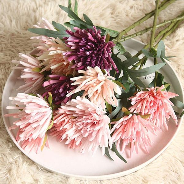 

1pc artificial chrysanthemum flower cloth bouquet silk flower plant branch for wedding party christmas home decoration1
