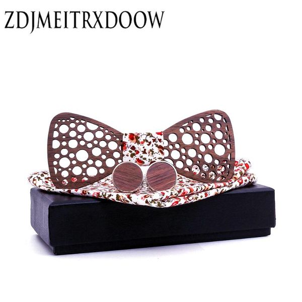 

laser cut out wood bow ties for men wedding suits wooden bow tie butterfly shape bowknots gravatas slim cravat cufflink set, Black;gray