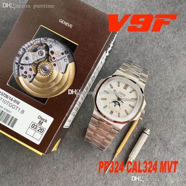 

v9f 5726 complicated a324sc automatic mens watch edition white textured dial moon phase stainless steel bracelet puretime ptpp a324 c3, Slivery;brown