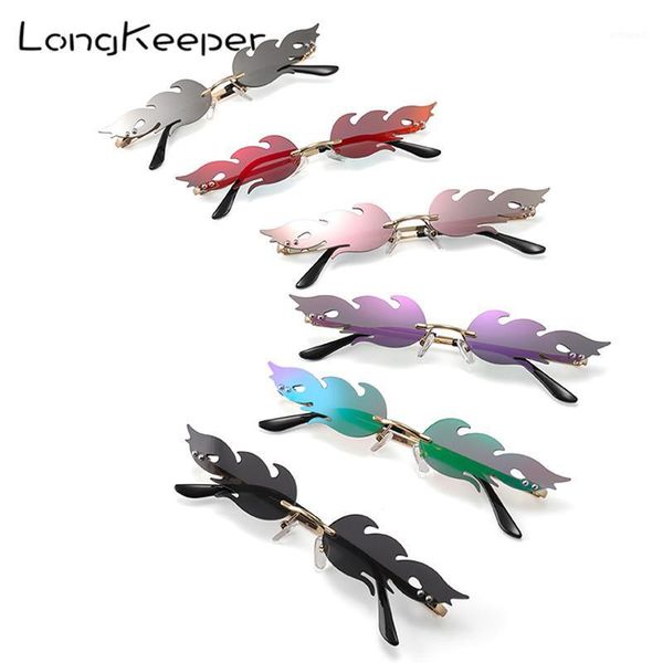

sunglasses 2021 fashion fire flame narrow women men rimless wave sun glasses eyewear luxury design sunglass shade streetwear1, White;black