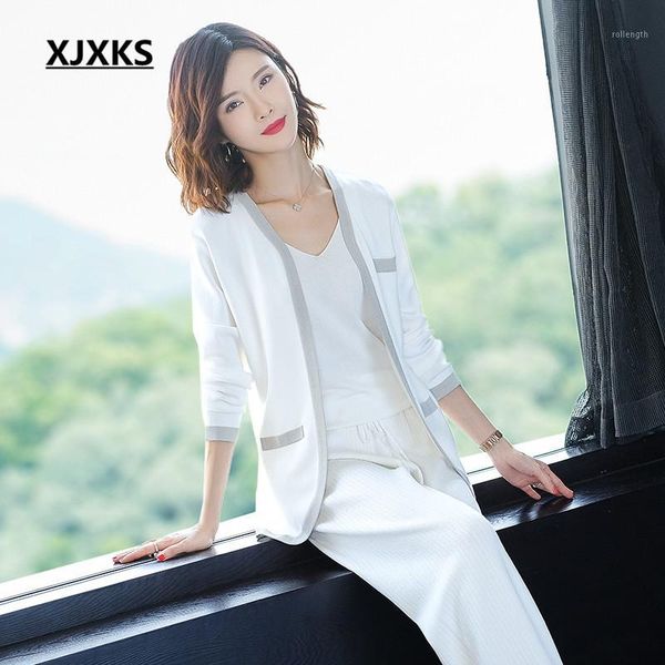 

xjxks 2020 spring thin women cardigan small coat high-end linen comfortable knitted fabric thin cardigan women sweater1, White