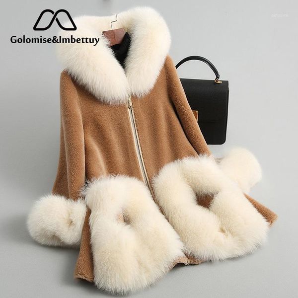 

golomise&imbettuy women fashion faux wool blends fur coats ladies wool fur jacket with real large trim hood1, Black