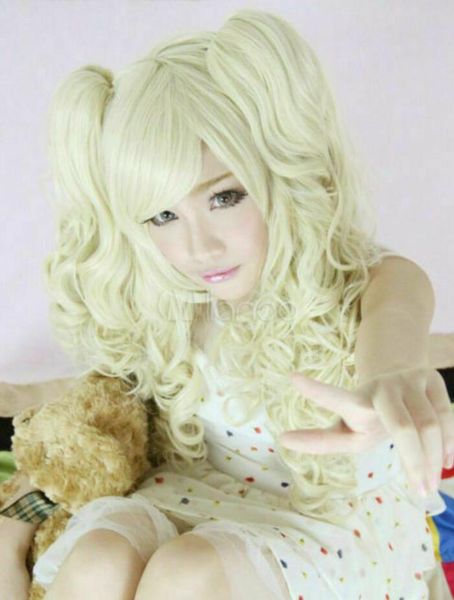 Güzel Sarışın Harajuku Uzun Dalgalı Lolita Cosplay Parti Peruk Saç