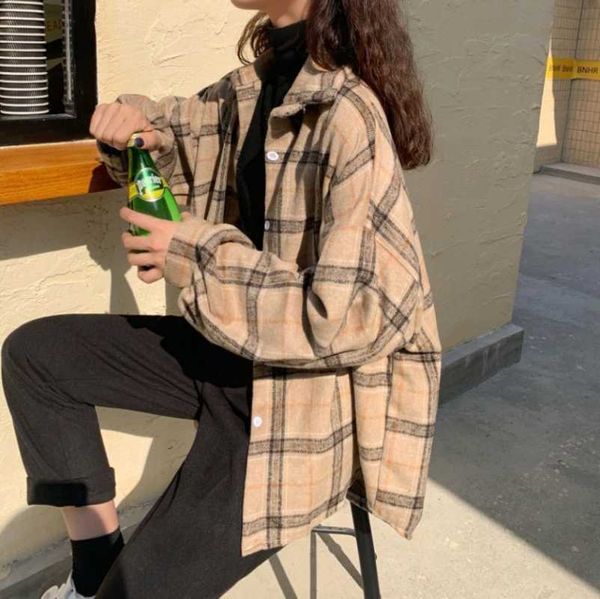 

women's blouse lapel stand collar spring shirt plaid all-match batwing sleeve loose jacket harajuku female 6 colors chic shirt, White