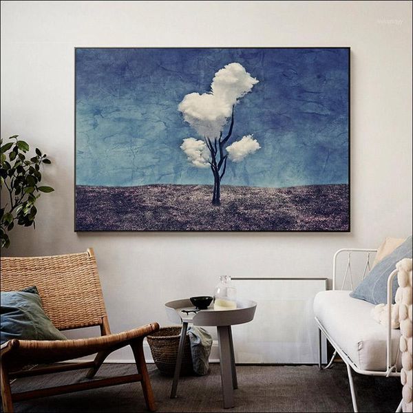 

modern abstract painting three white clouds setting sun canvas home decoration painting printing large art printfurnishing1