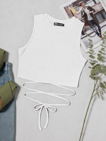 

lace up waist tank i6vh#, White