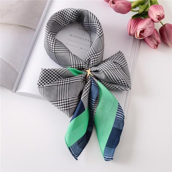 

2020 autumn and winter south decoration neckerchief summer literature and art small silk japanese korean fashion printed scarf, Blue;gray
